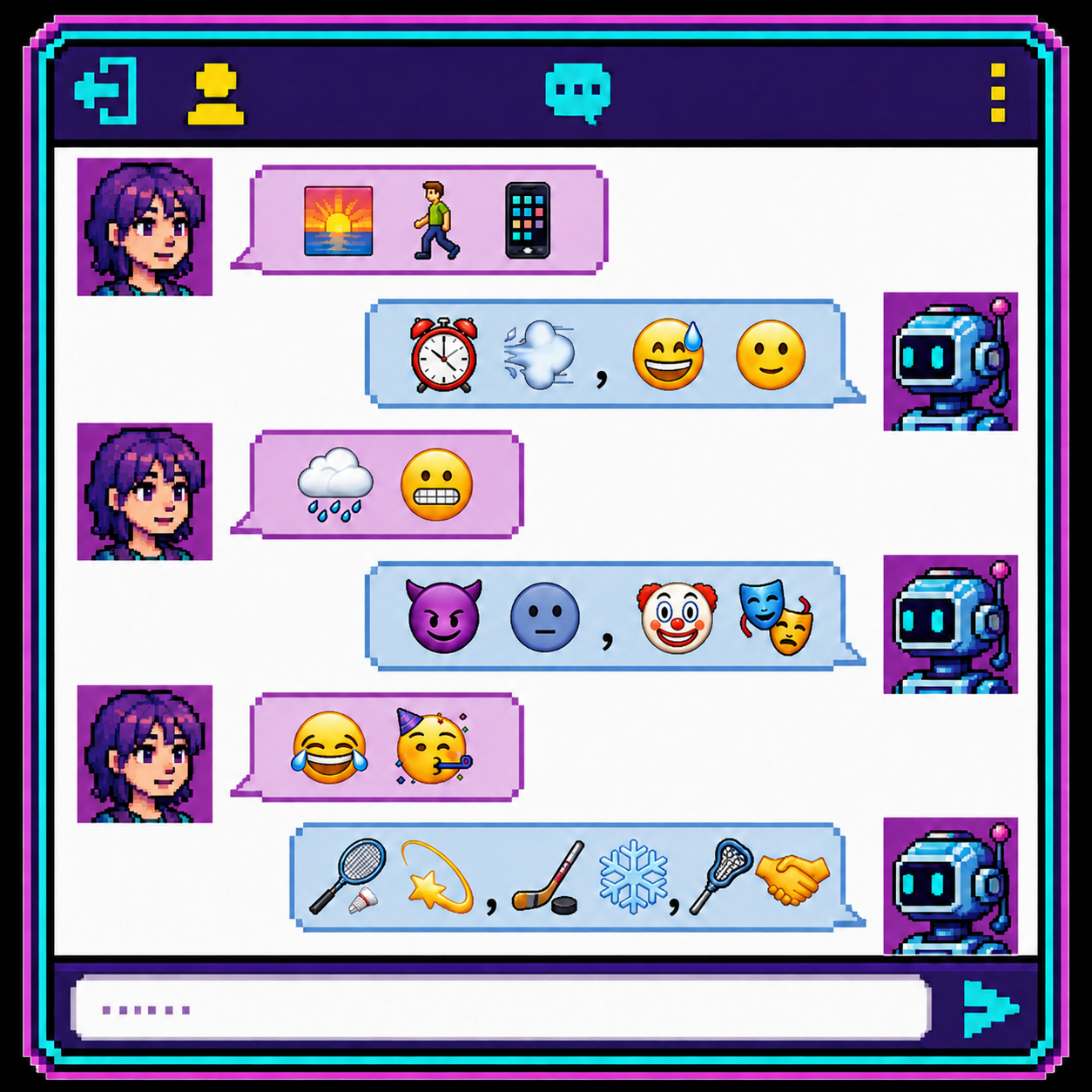 A pixel-art conversation composed with emoji
