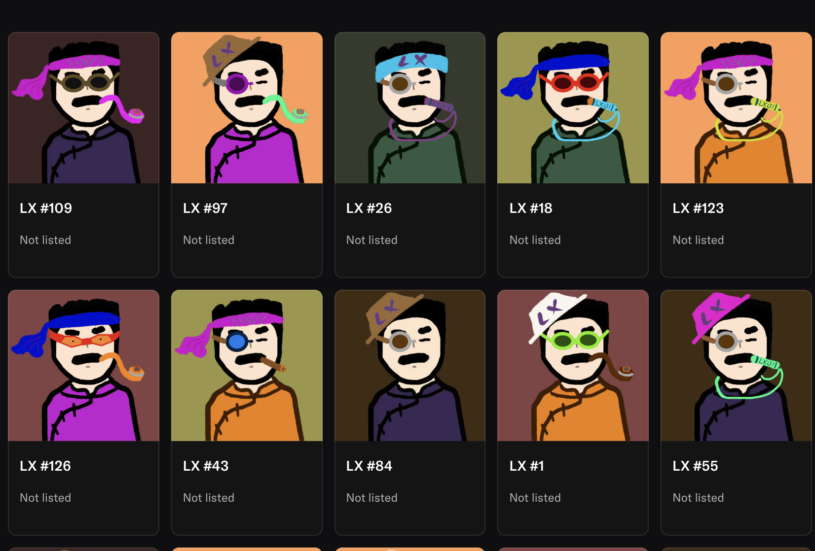 A grid of colorful illustrated Lu Xun NFT portraits